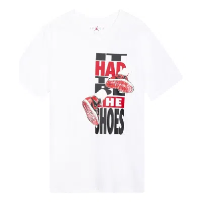 Air Jordan Men's  The Shoes Printing Sports Round Neck Short Sleeve White T-shirt