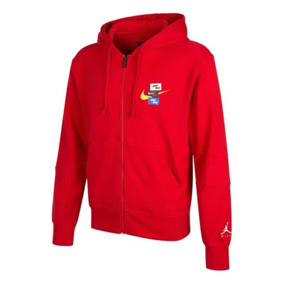 Air Jordan Men's  Woven Label Logo Sports Hooded Jacket Red