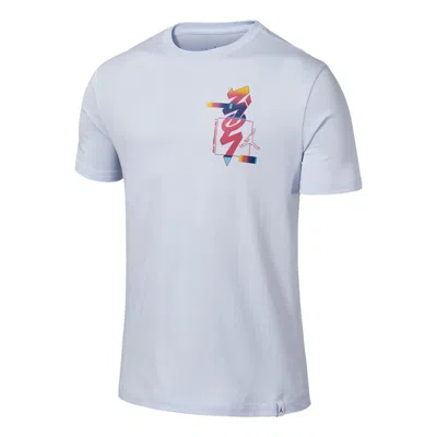 Air Jordan Men's  X Zion Crossover Alphabet Printing Round Neck Short Sleeve White T-shirt In Blue