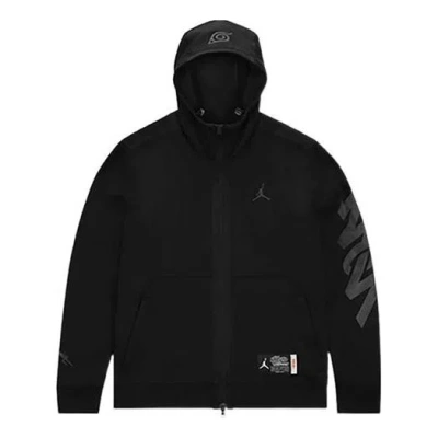 Air Jordan Men's  X Zion Naruto Crossover Solid Color Alphabet Pattern Zipper Hooded Jacket Black