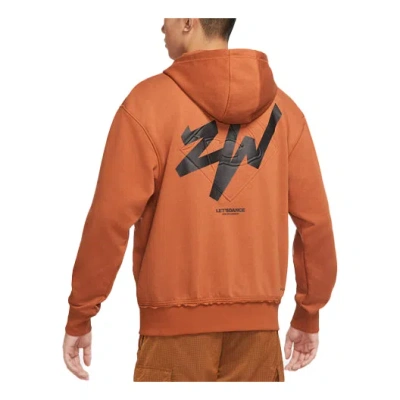 Air Jordan Men's  Zion Alphabet Printing Retro Hooded Zipper Jacket Brown