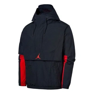 Air Jordan Mens Jumpman Classics Logo Print Casual Hooded Jacket Black In Blue