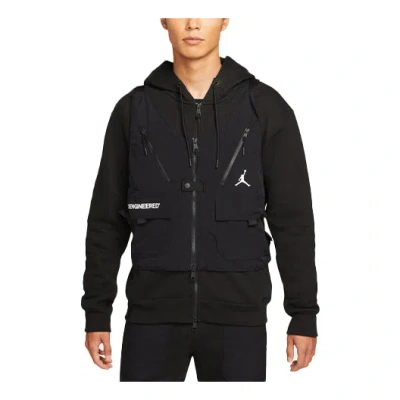 Air Jordan Multiple Pockets Solid Color Logo Detachable Fleece Lined Hooded Jacket Black