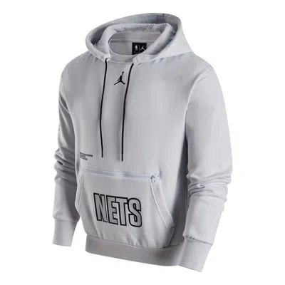 Air Jordan Nba Brooklyn Nets Hoodie 'grey' In Gray