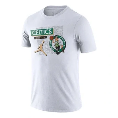 Air Jordan Nba Dri-fit Boston Celtics Basketball Sports Printing Round Neck Short Sleeve White