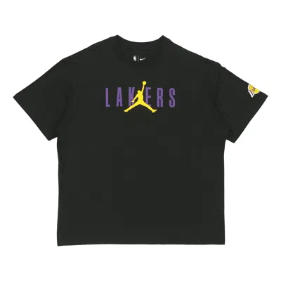 Air Jordan Nba Los Angeles Lakers Alphabet Printing Basketball Sports Round Neck Short Sleeve Black
