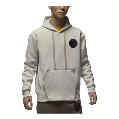 Air Jordan Paris Saint-germain Logo Hoodie 'light Bone Black' In Gray