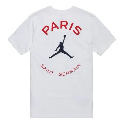 Air Jordan Paris Saint-germain Logo Printing Sports Round Neck Short Sleeve White