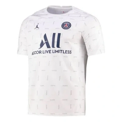 Air Jordan Paris Saint-germain Pre-match Dri-fit Soccer/football Full Print Round Neck Pullover Shor In Grey