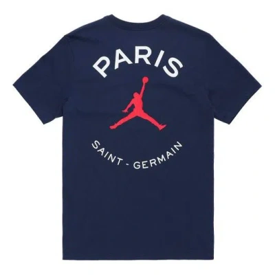 Air Jordan Paris Saint-germain Team Logo Logo Printing Sports Round Neck Short Sleeve Blue