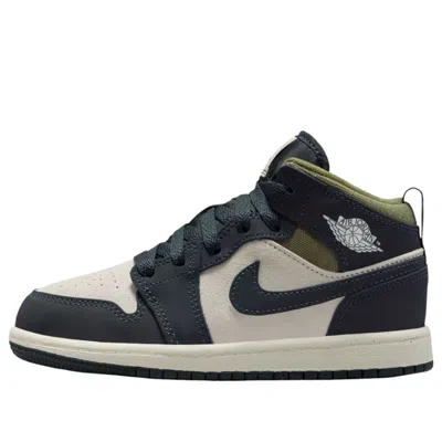 Air Jordan (ps)  1 Mid Se 'off Noir Medium Olive' In Black