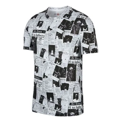 Air Jordan Rivals Full Print Sports Round Neck Short Sleeve Gray In White