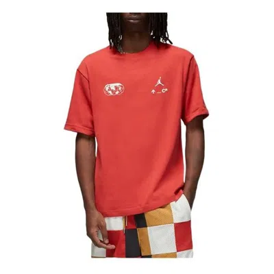 Air Jordan Round Neck Pullover Brand Pattern Alphabet Short Sleeve T-shirt Men's Clay Red