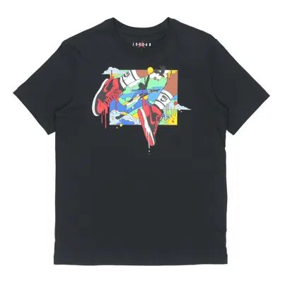 Air Jordan Running Training Casual Round Neck Cartoon Printing Short Sleeve Black