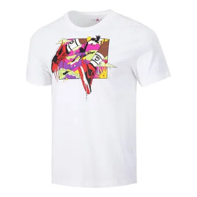 Air Jordan Running Training Casual Round Neck Cartoon Printing Short Sleeve White