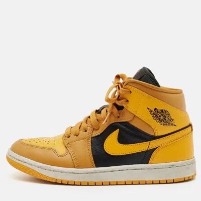 Air Jordan S Multicolor Leather Jordan 1 Mid Chutney Taxi Sneakers In Yellow