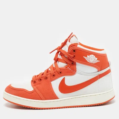 Air Jordan S Orange Canvas And Leather Jordan 1 Ko "syracuse" High Top Sneakers