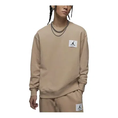 Air Jordan Solid Color Label Round Neck Pullover Long Sleeves Hoodie Men's Desert Yellow In Brown