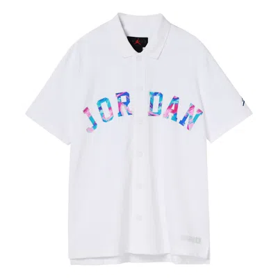 Air Jordan Solid Color Lapel Button Brand Multi-color Embroidered Short Sleeve T-shirt Men's White