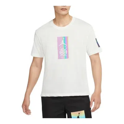 Air Jordan Solid Color Round Neck Pullover Brand Reflective Short Sleeve T-shirt Men's White In Black