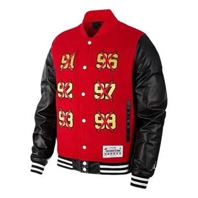 Air Jordan Splicing Design Six Crowns Printing Baseball Jacket Asia Sizing 'red'