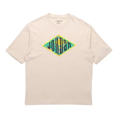 Air Jordan Sport Dna Stitching Applique Logo Short-sleeve Tee Men Oatmeal In Pink