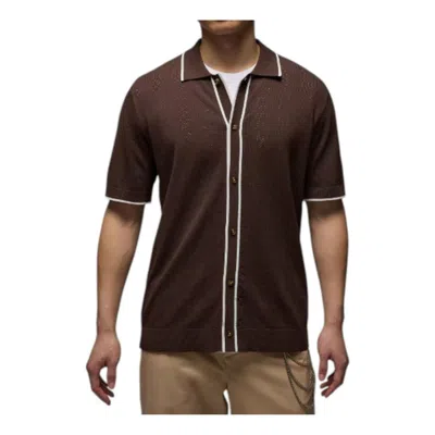 Air Jordan Sport Knit Button-down Golf Top Shirt 'baroque Brown'