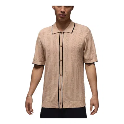 Air Jordan Sport Knit Button-down Golf Top Shirt 'linen' In Brown