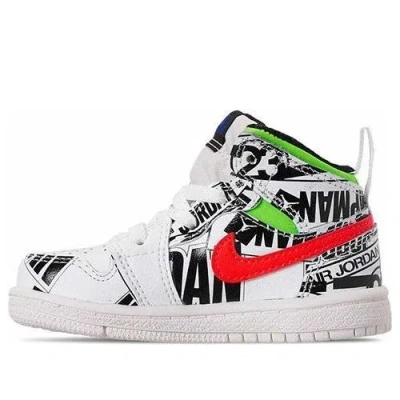 Air Jordan (td)  1 Mid Graffiti 'all Over Logos' In White