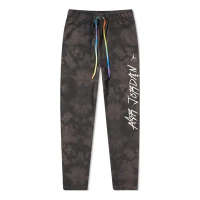 Air Jordan Tie Dye Alphabet Lacing Fleece Sports Pants Men's Brown In Gray