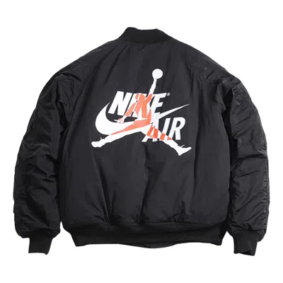 Air Jordan Wings Ma-1 Logo Printing Stay Warm Casual Jacket Black