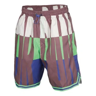 Air Jordan Wings Poolside Colorblock Breathable Loose Sports Shorts 'green Purple' In Brown