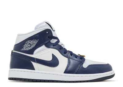 Air Jordan Wmns  1 Mid 'midnight Navy Gold Charms' In Blue