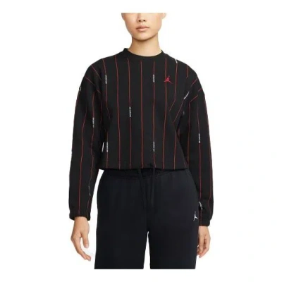 Air Jordan (wmns)  Contrasting Colors Vertical Stripes Round Neck Pullover Long Sleeves Black Hoodie