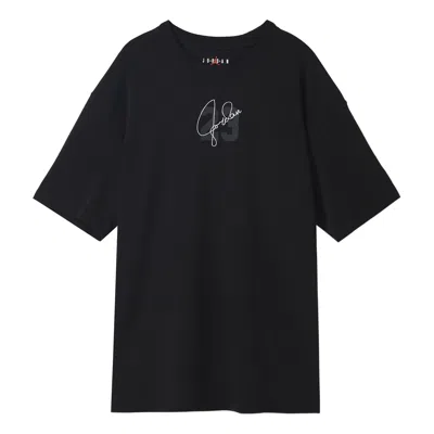 Air Jordan (wmns)  Essentials Solid Color Logo Alphabet Printing Round Neck Loose Short Sleeve Black