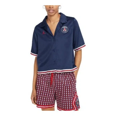 Air Jordan (wmns)  Paris Saint-germain Logo Embroidered Soccer/football Sports Loose Short Sleeve Shi In Black