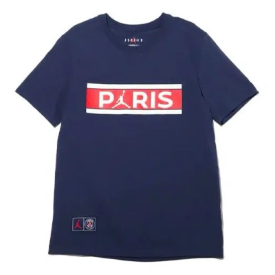 Air Jordan Wordmark Paris Saint-germain Alphabet Printing Soccer/football Sports Short Sleeve Navy B In Blue