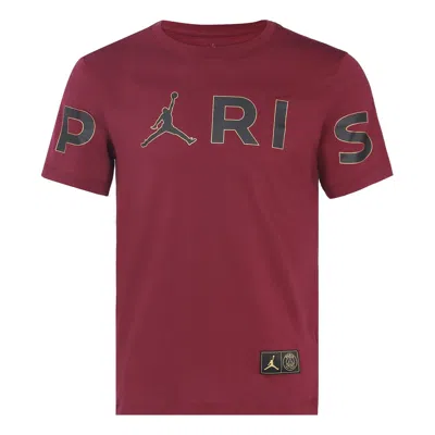 Air Jordan Wordmark Paris Saint-germain Sports Round Neck Alphabet Short Sleeve Red