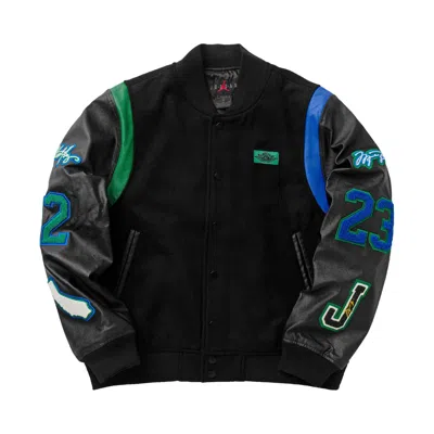 Pre-owned Air Jordan X Aleali May Varsity Jacket 'black/game Royal/pine Green' | Women's Size M