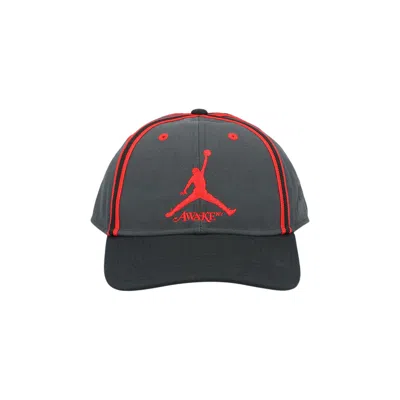 Pre-owned Air Jordan X Awake Ny Structured Club Hat 'dark Smoke Grey/university Red' In Black
