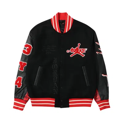Pre-owned Air Jordan X Awake Ny Varsity Jacket 'university Red/black'