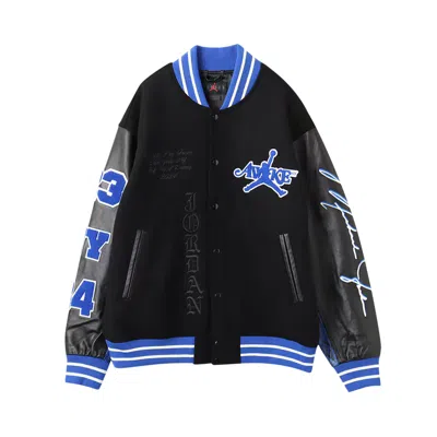 Pre-owned Air Jordan X Awake Ny Varsity Jackett 'black/game Royal'