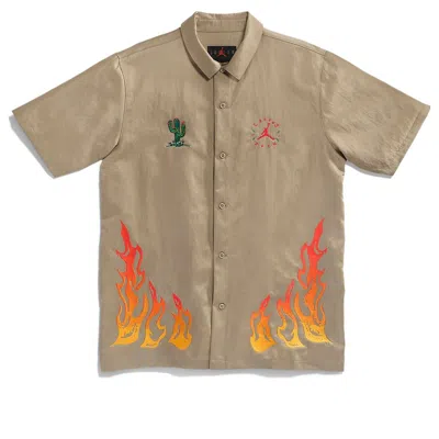 Air Jordan X Cactus Jack By Travis Scott Button Down Shirt 'khaki University Red' In Neutral
