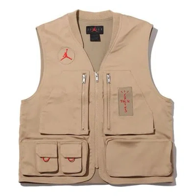 Air Jordan X Cactus Jack By Travis Scott Utility Vest 'desert Khaki University Red' In Brown