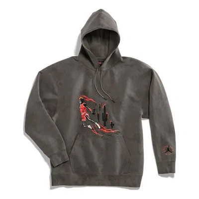 Air Jordan X Cactus Jack By Travis Scott Washed Suede Hoodie 'iron Grey' In Black