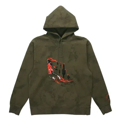 Air Jordan X Cactus Jack By Travis Scott Washed Suede Hoodie 'medium Olive' In Green