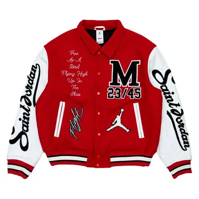 Pre-owned Air Jordan X Saint Mxxxxxx Varsity Jacket 'university Red/white/black' | Men's Size S