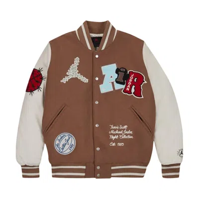 Pre-owned Air Jordan X Travis Scott Varsity Jacket (asia Sizing) 'antique Brown'