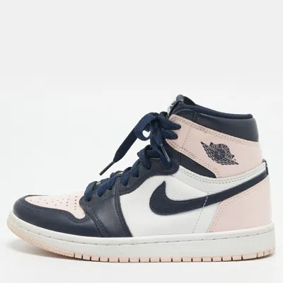 Pre-owned Air Jordans 1 Retro High Size 36 Navy Blue Leather And Patent Og Se 'bubble Gum High Top Sneakers