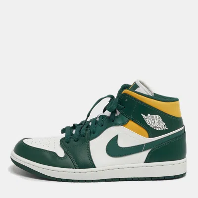 Pre-owned Air Jordans 1 Retro High Size 45 Tricolor Leather High Top Sneakers In White